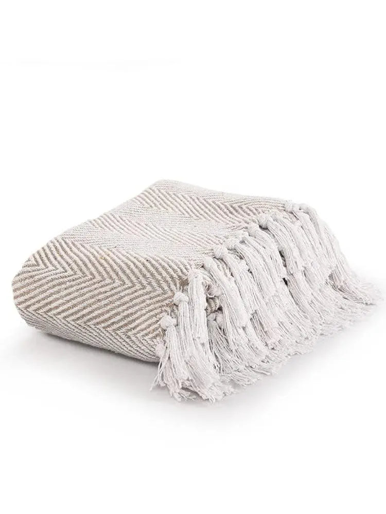 Sashaa World Striped Chevron Throw Blanket Colour Light Grey