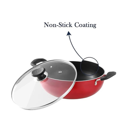 Vinod Zest Inducto Non Stick Deep Kadhai with Glass Lid - 2.6 Litre, 22cm | 3mm Thick | 3 Layer Coating