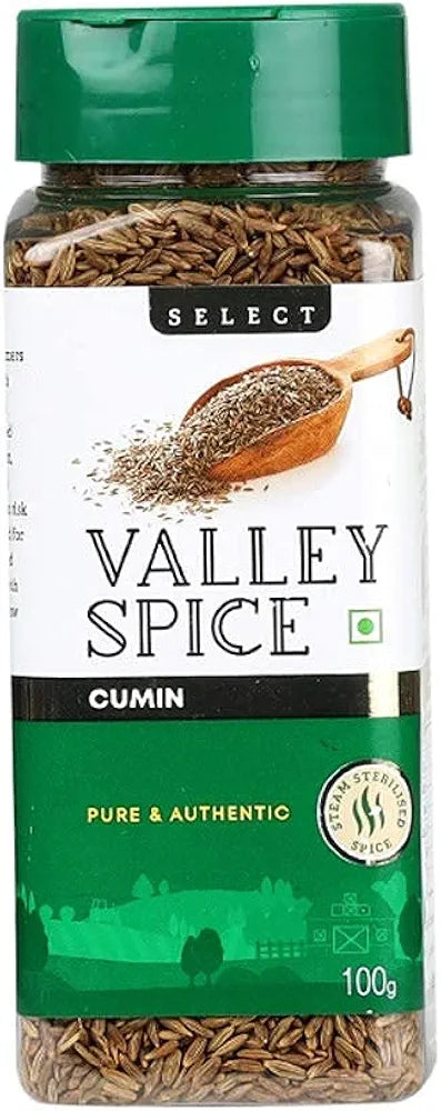 Valley Spice Select Cumin Whole -Whole Cumin Seeds/Jeera - 100 Gram | 100% Vegan, Gluten Free | Quality Indian Spice, Fresh Natural Jeera 100g 