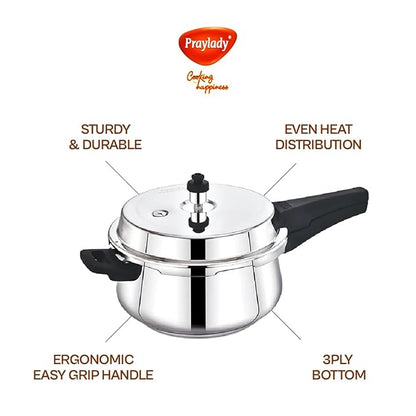 Praylady Stainless Steel Pressure Cooker With Outer Lid Neo + Belly Cooker 1.5 Liter Silver