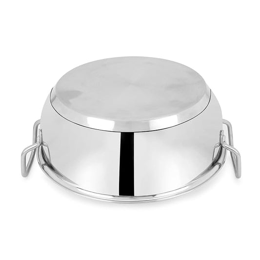 Kanshitas Heavy Gauge Stainless Steel Induction Bottom Kadai with Lid 5.2 Liter Capacity