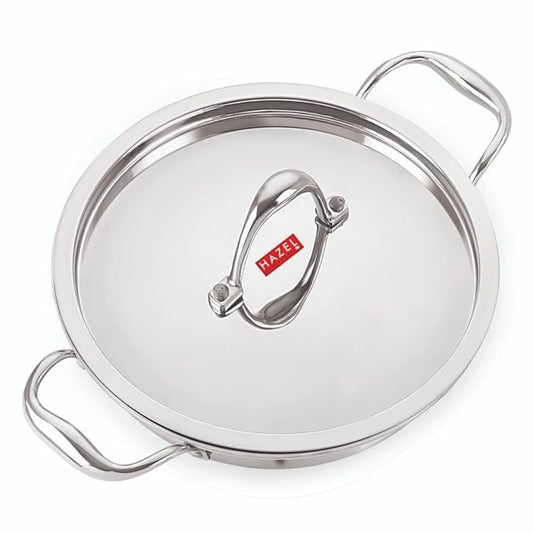 Hazel Tri-Ply Stainless Steel Induction Bottom Kadhai with Stainless Steel Lid 1.5 Litre 20.5 cm