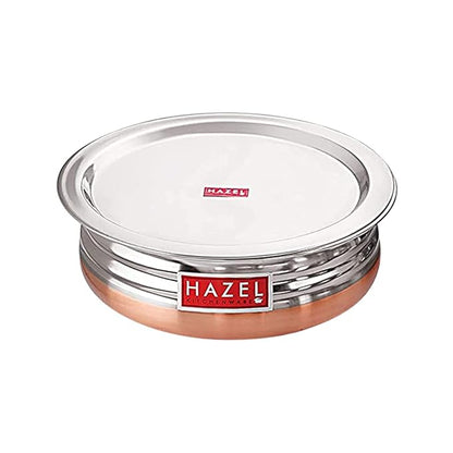 Hazel Copper Bottom Uruli with Lid Urli Vessel Cooking Stainless Steel 1700 Ml