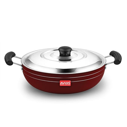 Avias Indiana Kadhai 28cm Nonstick Aluminium Kadhai with Stainless Steel Lid Bakelite Handles