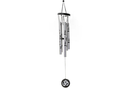 Tej Gifts Feng Shui Metal Wind Chime with Om Printed 5 Pipes for Positive Energy Silver Small