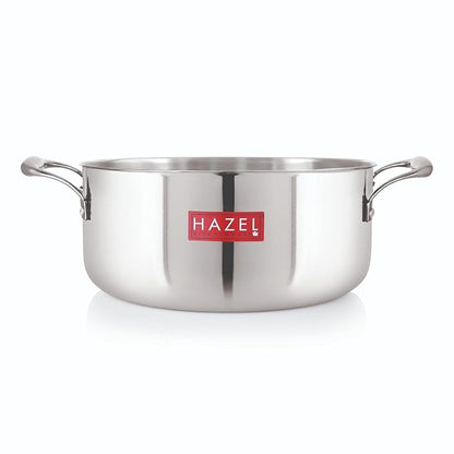 Hazel Triply Stainless Steel Induction Bottom Shallow Casserole Tope with Handle 5 Litre 28.3 cm