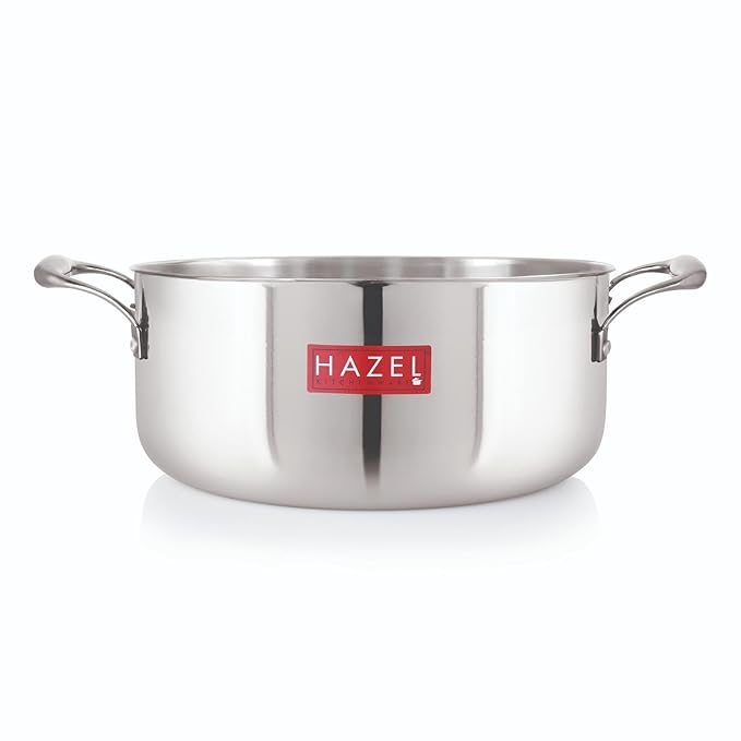 Hazel Triply Stainless Steel Induction Bottom Stok Pot Cookpot Tope with Handle 6 Litre 30.1 cm