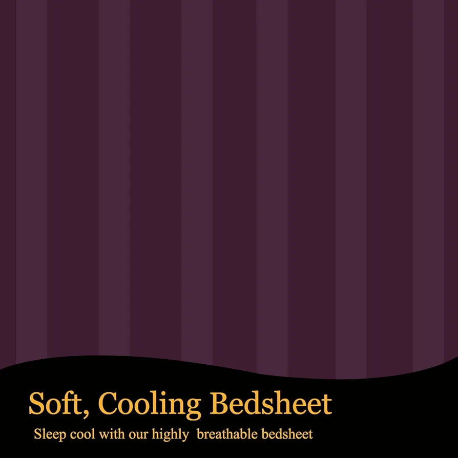 Fresh From Loom 240 TC Satin Striped Elastic Fitted Bed Sheets King Size Bed with Two Pillow Cover Wine
