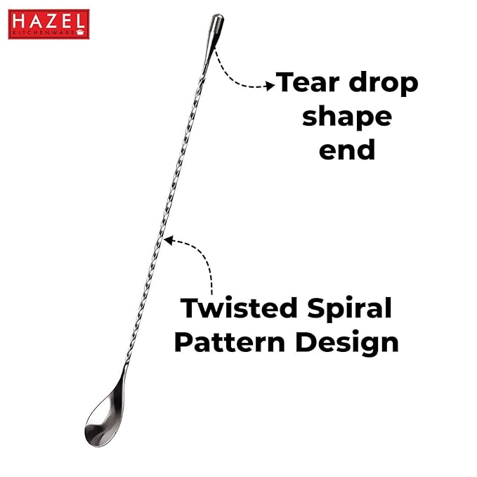 Hazel Satinless Steel Bar Spoon Teardrop Twisted Design Bar Stirrer