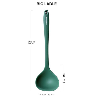 Fiable Premium Silicone Big Ladle for Cooking Deep Ladle for Serving Green