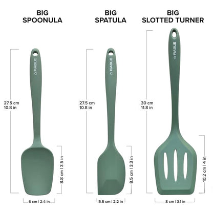 Fiable Premium Big Silicone Spatula for Cooking Set of 3 High Heat Resistant Green