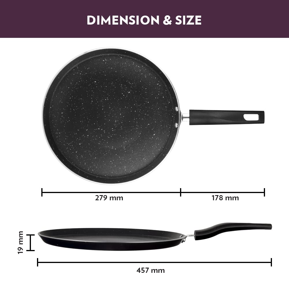 Borosil Granito Non-Stick Flat Tawa | Induction Friendly | Granite Finish | PFOA-Free | 28 cm Diameter