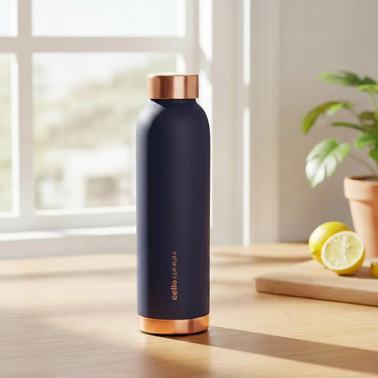 CELLO Evita Copper Water Bottle For Daily & Office Use 700 ml, Blue | Leakproof & Rustproof ISI Certified Single Wall 100% Pure Copper Promotes Immunity, Improve Digestion & Supports Healthy Living