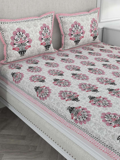 100% Pure Cotton Traditional Printed Bedsheet for Double Bed King Size Bedsheet with 2 Pillow Covers