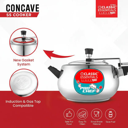 Classic Essentials Pro Chef Concave Stainless Steel Pressure Cooker - 5L