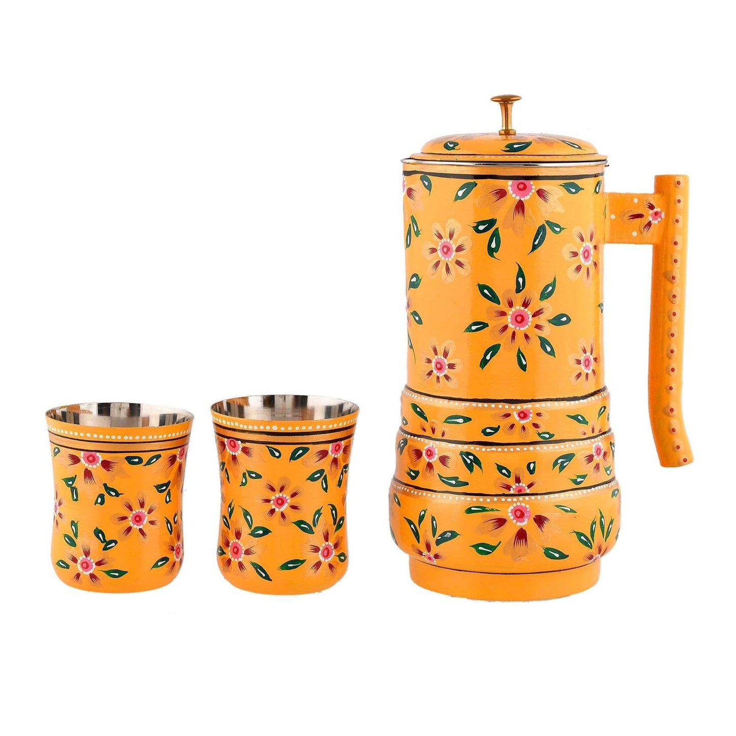 Aluminium Jug Golden Blossom Enamel Jug Set Hand-Painted Floral Art - 21 cm