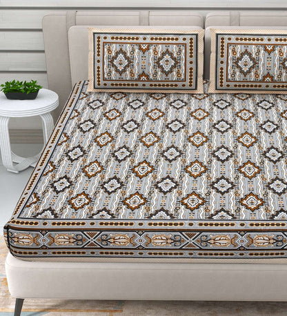 100% Pure Cotton Traditional Printed Bedsheet for Double Bed King Size Bedsheet with 2 Pillow Covers