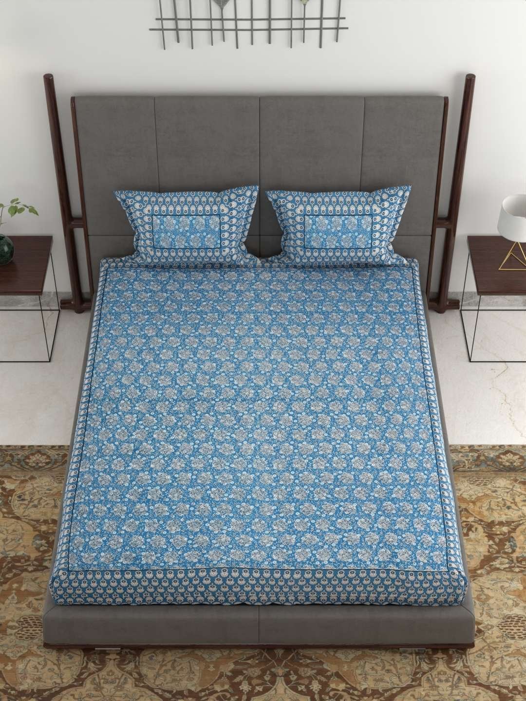 100% Pure Cotton Traditional Printed Bedsheet for Double Bed King Size Bedsheet with 2 Pillow Covers