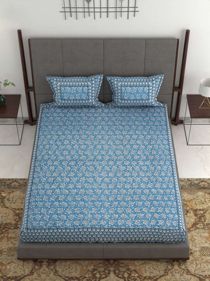 100% Pure Cotton Traditional Printed Bedsheet for Double Bed King Size Bedsheet with 2 Pillow Covers