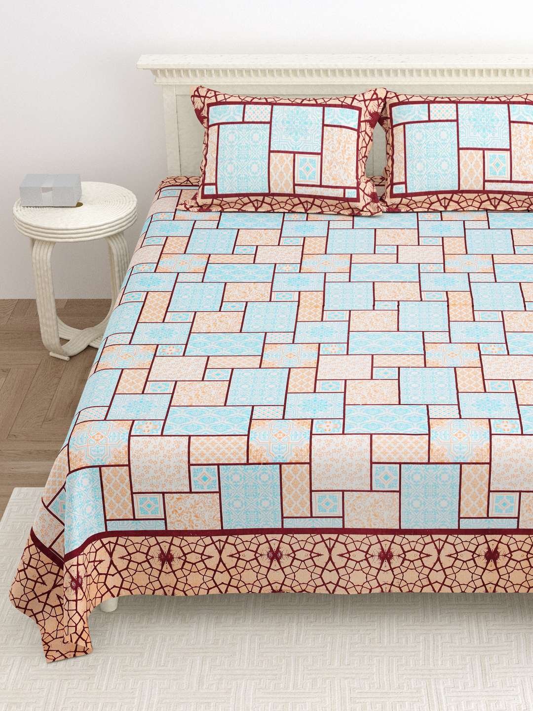 100% Pure Cotton Traditional Printed Bedsheet for Double Bed King Size Bedsheet with 2 Pillow Covers