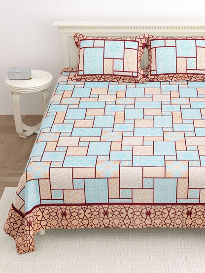 100% Pure Cotton Traditional Printed Bedsheet for Double Bed King Size Bedsheet with 2 Pillow Covers