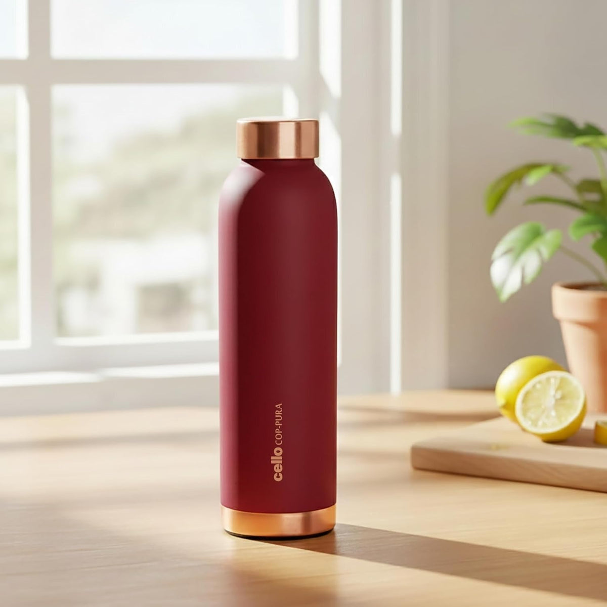 CELLO Evita Copper Water Bottle For Daily & Office Use 750 ml, Red