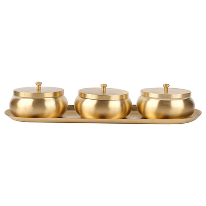 Artarium Brass Nut Bowl Set of 3 with Lids and Tray