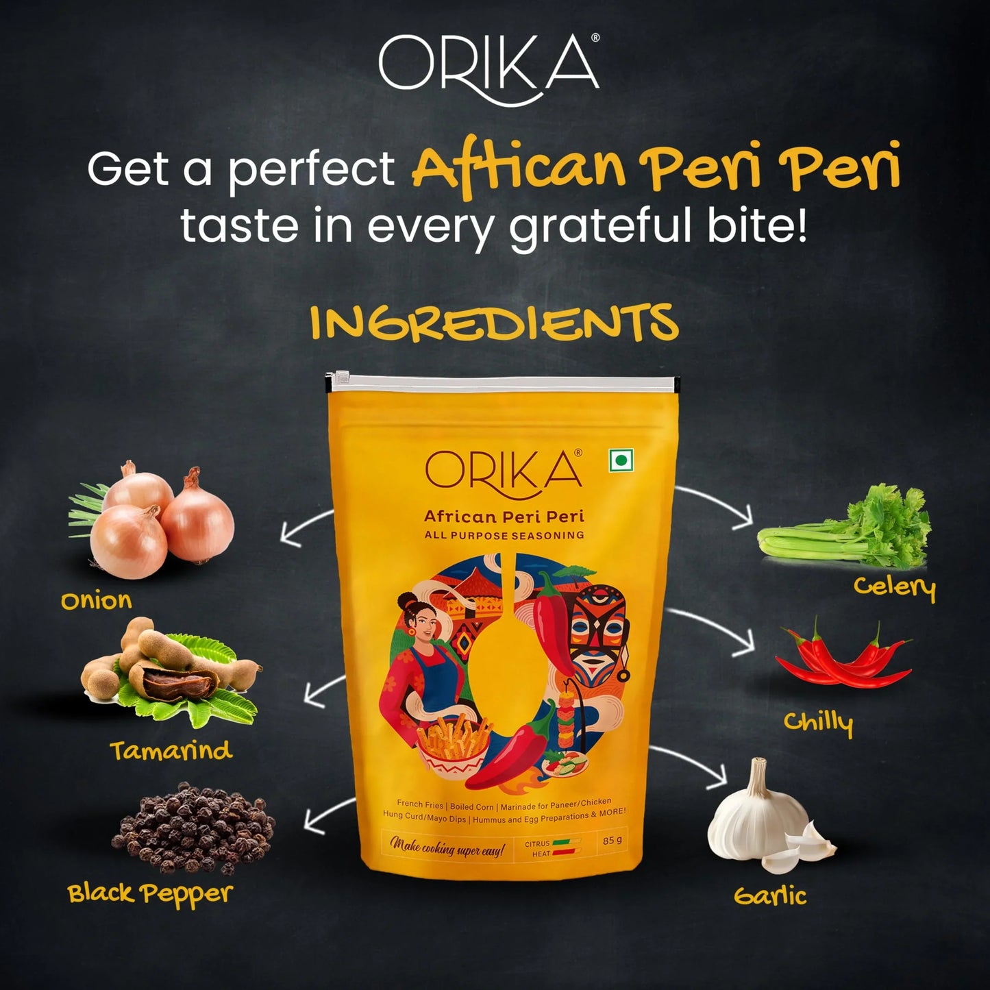 Orika African Peri Peri All Purpose Seasoning, Pack of 2, 85g each