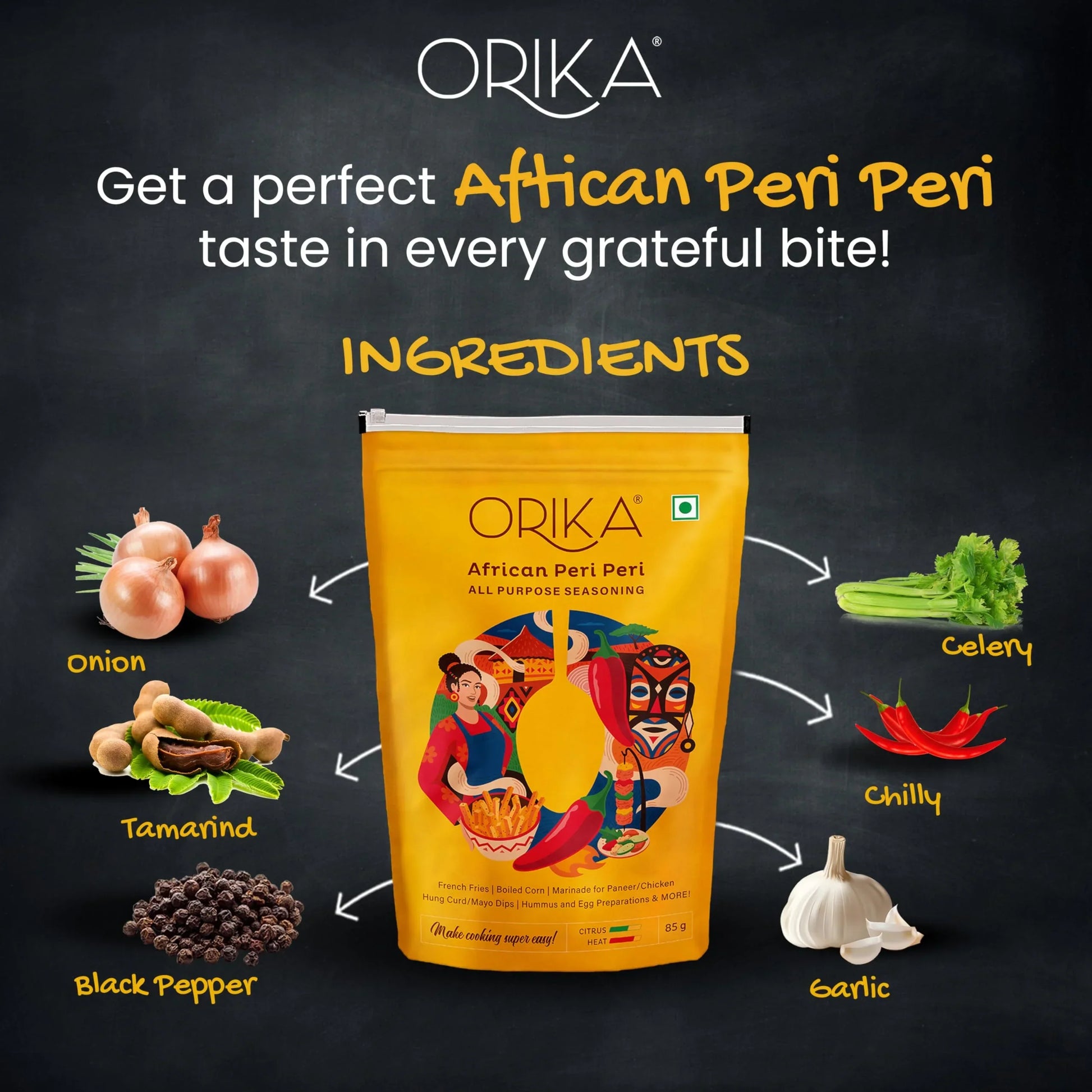Orika African Peri Peri All Purpose Seasoning, Pack of 2, 85g each