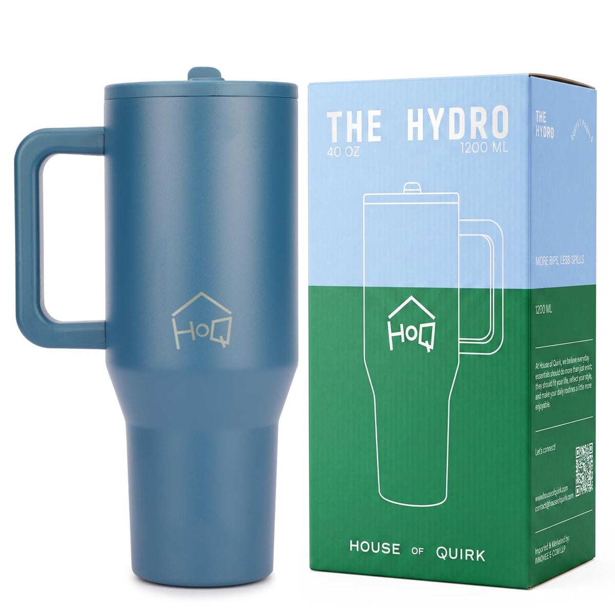 House of Quirk 1200ML Tumbler with Handle & Simple Flip Straw - Avocado
