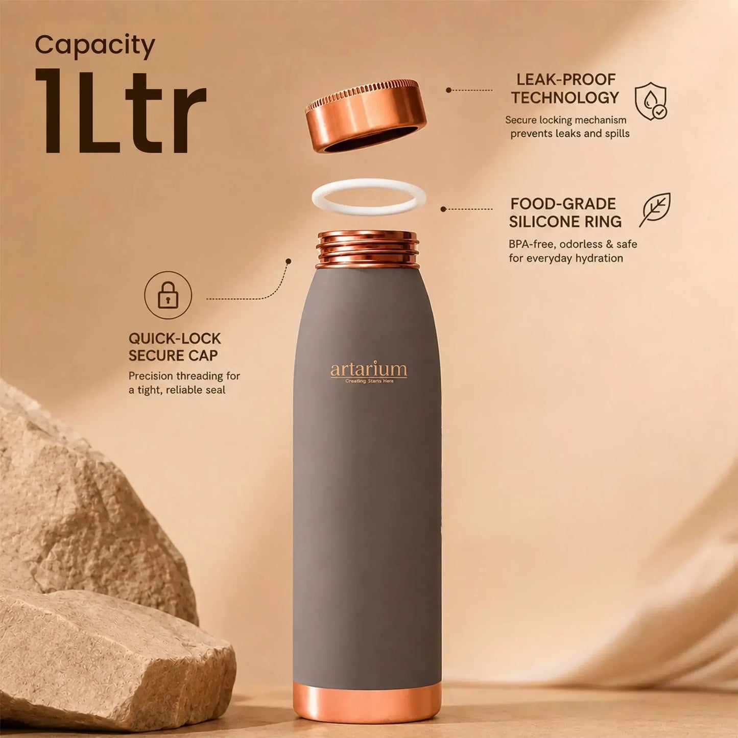 Artarium Eco-Friendly Plain Copper Water Bottle
