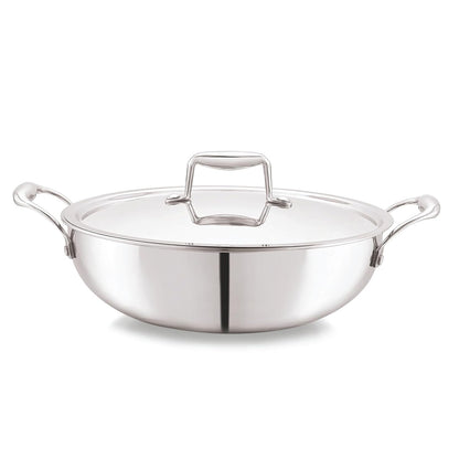 Cello Tri-Ply Stainless Steel Kadhai with Glass Lid Induction Compatible - 30CM-6L