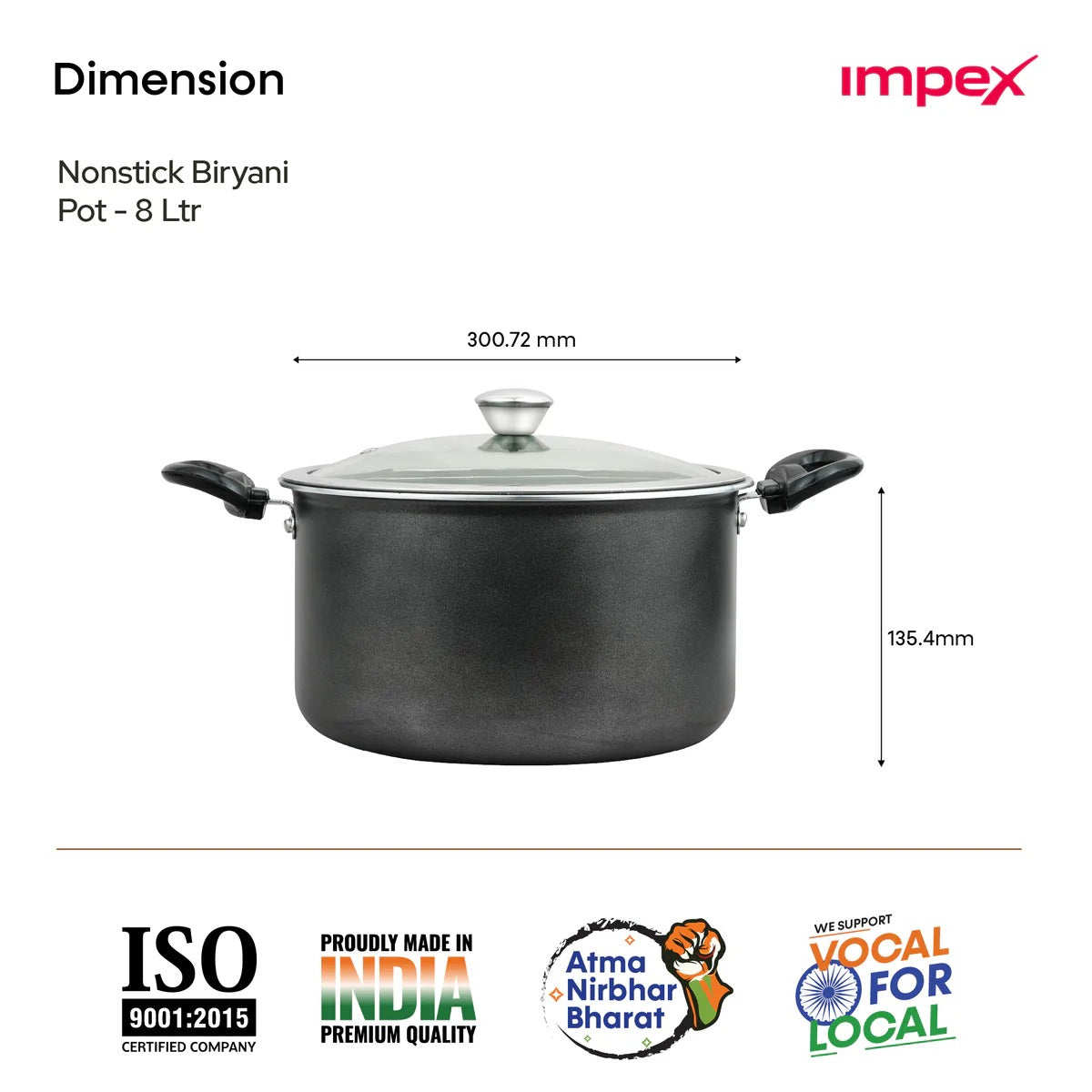Impex IBP8 8L Non-Stick Biryani Pot with RIB Granite Coating Induction Friendly Aluminium