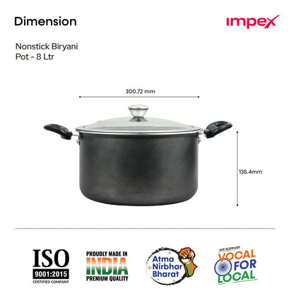 Impex IBP8 8L Non-Stick Biryani Pot with RIB Granite Coating Induction Friendly Aluminium