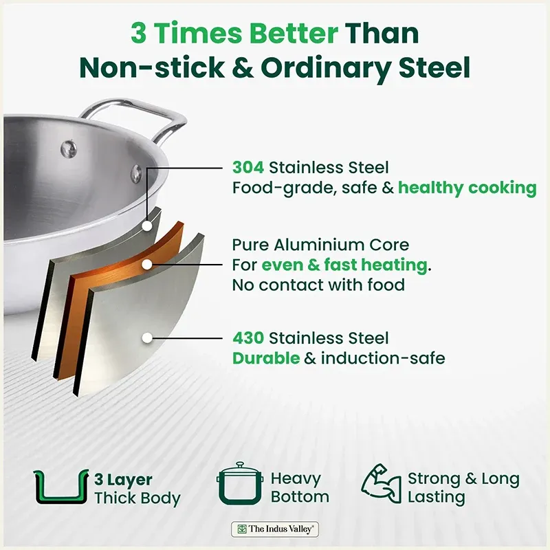 The Indus Valley Stainless Steel Kadai with Free Flip