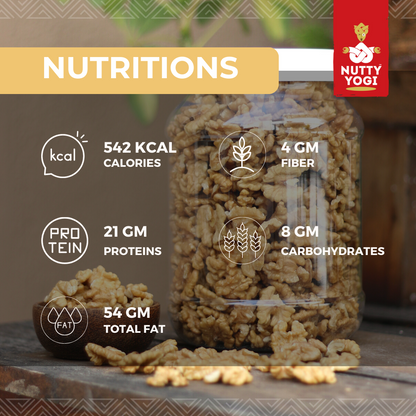 Nutty Yogi Walnuts Jar 800g| Premium Akrot Giri | Rich in Protein & Iron | Low Calorie Nut | 0g Trans Fat & Cholesterol Free