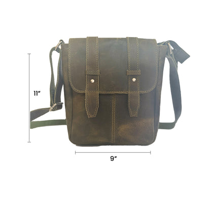 Craftshades -9 inches Green Colour Double Strip Buffalo Leather Sling Bag | 100% Genuine Leather