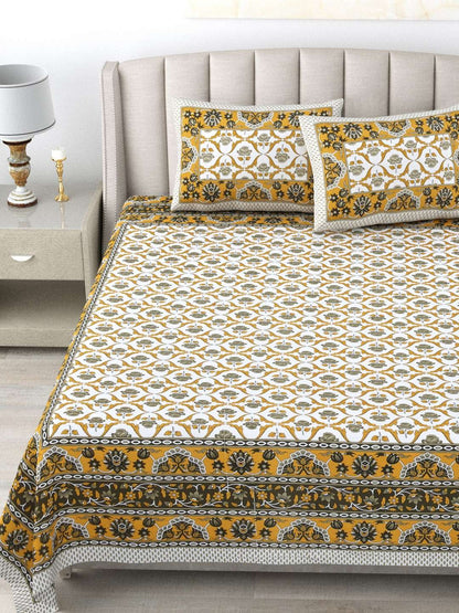 100% Pure Cotton Traditional Printed Bedsheet for Double Bed King Size Bedsheet with 2 Pillow Covers