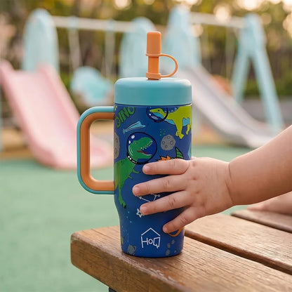 House of Quirk 530ml Kids Tumbler, Stainless Steel - Space Saurus