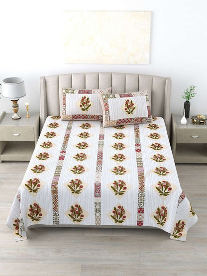 100% Pure Cotton Traditional Printed Bedsheet for Double Bed King Size Bedsheet with 2 Pillow Covers
