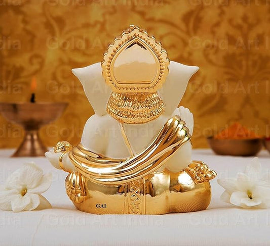 Gold Art India Gold plated gaddi Ganesh Idol For Car Dashboard Ganesha Murti Ganpati Idol For Home Decor