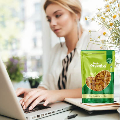 Nutri Organics Dry Fruits Premium Seedless Kismish Green Raisins 200 gm Dry Grapes Kishmish - Ziplock Pouch
