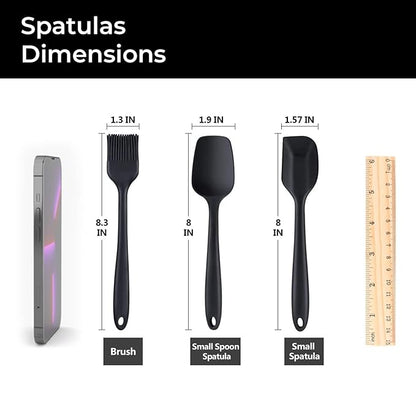 Frenchware Silicone Spatula for Kitchen | Set of 3, Black | Non Stick Small Spatula, Spoon & Brush for Cooking & Baking