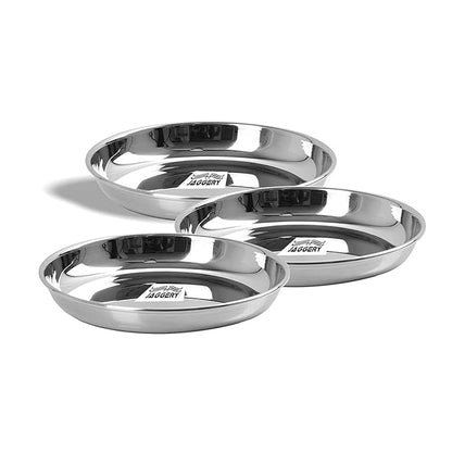 Jaggery Stainless Steel Heavy Gauge Medium Halwa Plates with Mirror Finish 12.5 cm Dia 3 Pieces Set