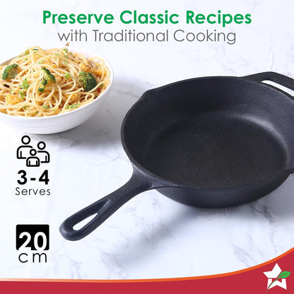 Wonderchef Forza Cast-iron 20 Cm Fry Pan | Pre-seasoned Cookware | Induction Friendly