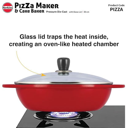 Hawkins Diecast 30 cm Nonstick Pizza Maker and Cake Baker with Glass Lid
