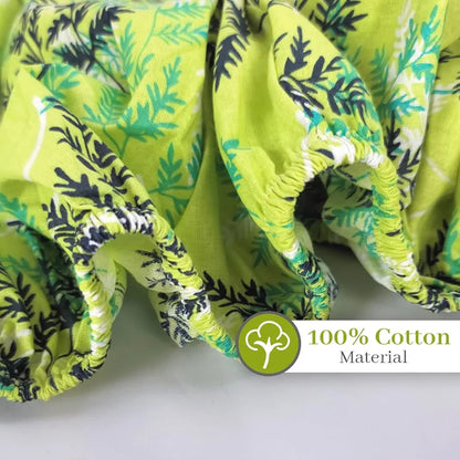 Divine Casa 144 TC 100% Cotton Floral Green Cotton Lightweight Elastic Fitted Double Bedsheets Colour Lime Punch