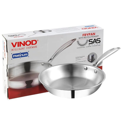 Vinod Platinum Triply Stainless Steel Frypan 22 Cm | 2.5 Mm Thick | Steel Pan | Scratch Resistant | Non Toxic