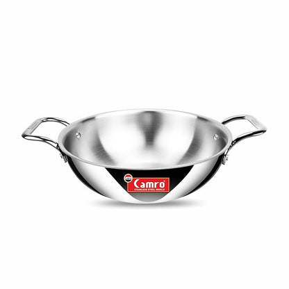 Camro Triply Artisian Kadhai 26 Cm 3.3 Liters kadhai Steel Stainless Kadhai for Deep Frying