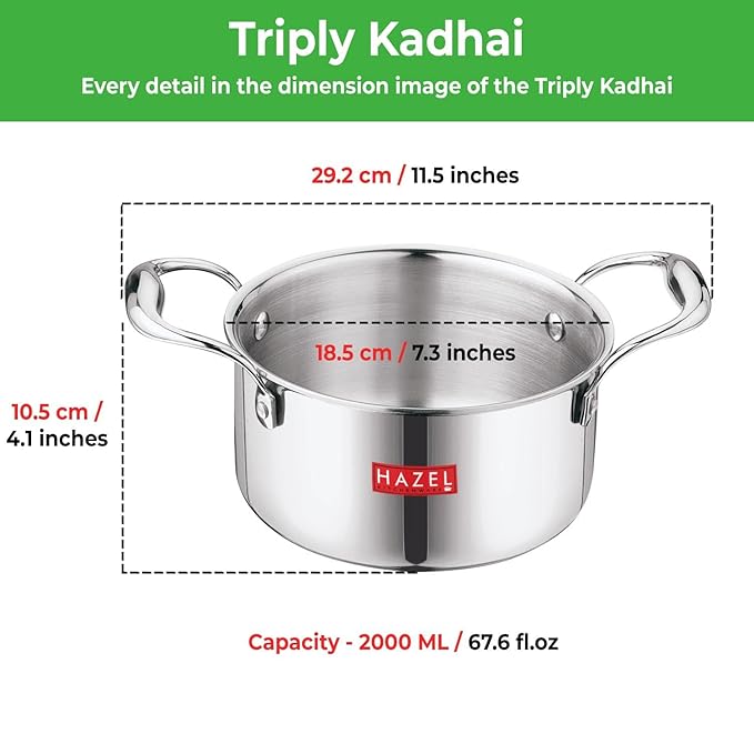 Hazel Triply Stainless Steel Induction Bottom Tope with Handle 2 Litre 18.5 cm